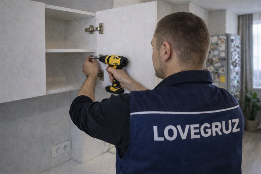 Мастер LOVEGRUZ закрепляет и регулирует бытовые элементы